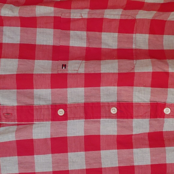 TOMMY HILFIGER Button Down Long Sleeve Shirt, Red/Gray, XXL - Picture 3 of 5